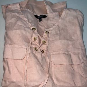 Ellen Tracy Blush Pink Lace-Up Linen Top